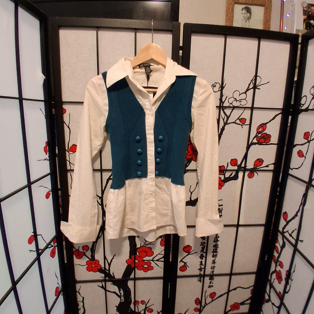 INC International Concepts Teal and White Vest Shirt
